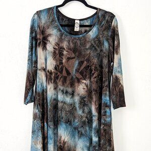 Tie-Dye Knee-length Dress with Pockets Size Large